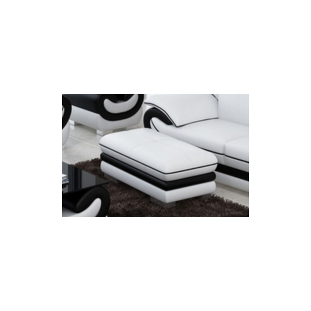 Très joli pouf en cuir CANDIDE, blanc et noir