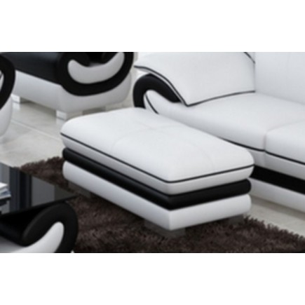 Très joli pouf en cuir CANDIDE, blanc et noir