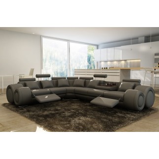 2eme paiement de la commande: Canapé d'angle en cuir italien 7 places excelia, gris foncé. 2 poufs offerts, 6x sans frais, total