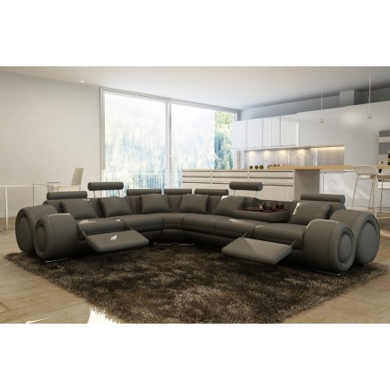 2eme paiement de la commande: Canapé d'angle en cuir italien 7 places excelia, gris foncé. 2 poufs offerts, 6x sans frais, total