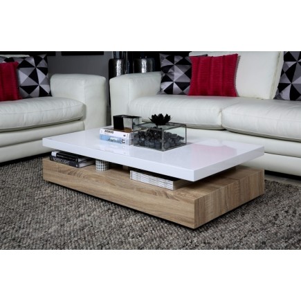 Table basse design, dessus en bois laqué blanc MARTENS
