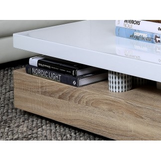 Table basse design, dessus en bois laqué blanc MARTENS