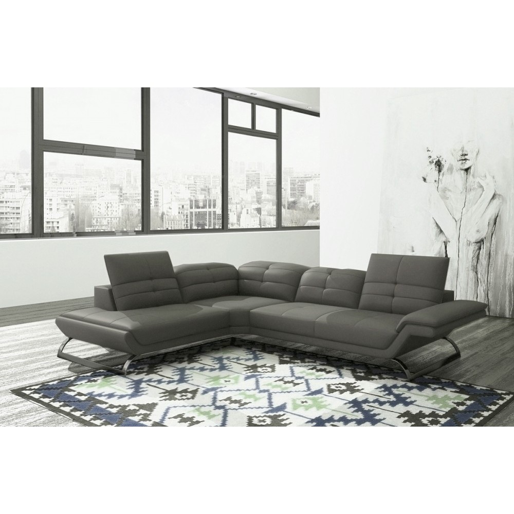 Canapé d'angle COPENHAGUE en 100% TOUT cuir Prestige luxe haut de gamme italien GRIS FONCE (version meilleure qualité), angle ga Canapé d'angle COPENHAGUE en 100% TOUT cuir Prestige luxe haut de gamme italien GRIS FONCE (version meilleure qualité), angle ga