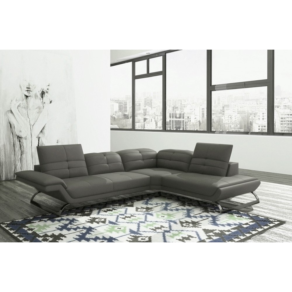Canapé d'angle COPENHAGUE en 100% TOUT cuir Prestige luxe haut de gamme italien GRIS FONCE (version meilleure qualité), angle dr Canapé d'angle COPENHAGUE en 100% TOUT cuir Prestige luxe haut de gamme italien GRIS FONCE (version meilleure qualité), angle dr