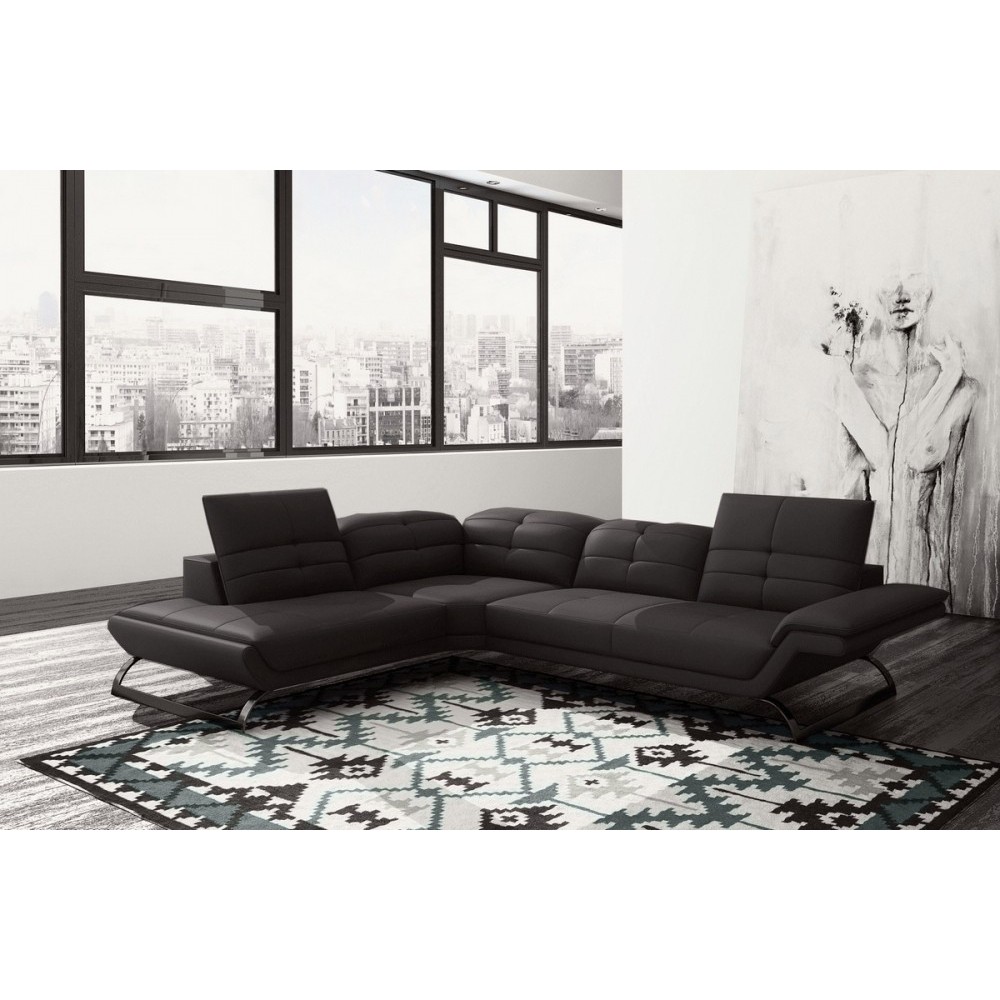 - Canapé d'angle COPENHAGUE en 100% TOUT cuir Prestige luxe haut de gamme italien noir (version meilleure qualité), angle gauche - Canapé d'angle COPENHAGUE en 100% TOUT cuir Prestige luxe haut de gamme italien noir (version meilleure qualité), angle gauche