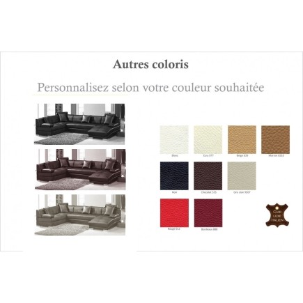 Canapé d'angle en cuir italien 8 places, VENESIA, couleur personnalisée, angle gauche