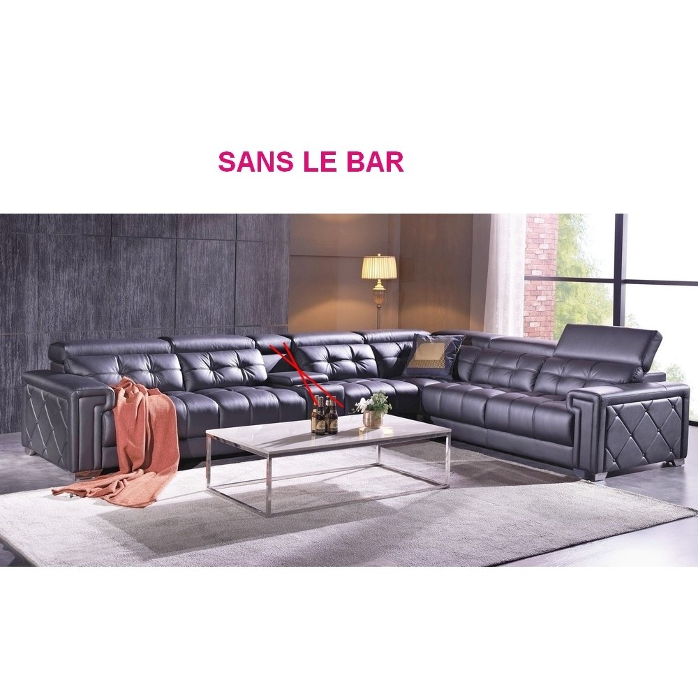 Canapé d'angle en cuir de buffle italien de luxe, personnalisé sans le bar, PRESTIGIA, noir, angle droit