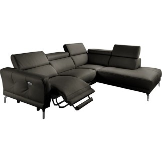 Canapé d'angle relax en 100% tout cuir épais de luxe italien avec relax électrique, 5/6 places DALI, anthracite, angle droit