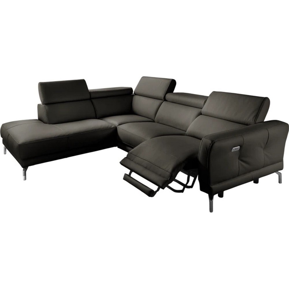 - Canapé d'angle relax en 100% tout cuir épais de luxe italien avec relax électrique, 5/6 places DALI, anthracite, angle gauche - Canapé d'angle relax en 100% tout cuir épais de luxe italien avec relax électrique, 5/6 places DALI, anthracite, angle gauche