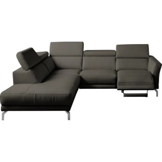 - Canapé d'angle relax en 100% tout cuir épais de luxe italien avec relax électrique, 5/6 places DALI, anthracite, angle gauche