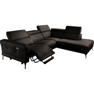 Canapé d'angle relax en 100% tout cuir épais de luxe italien avec relax électrique, 5/6 places DALI, chocolat, angle droit