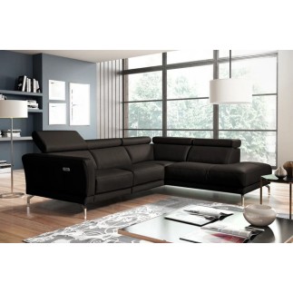 Canapé d'angle relax en 100% tout cuir épais de luxe italien avec relax électrique, 5/6 places DALI, chocolat, angle droit