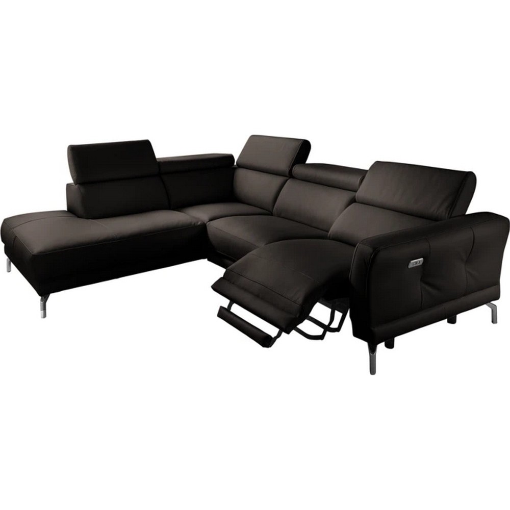 Canapé d'angle relax en 100% tout cuir épais de luxe italien avec relax électrique, 5/6 places DALI, chocolat, angle gauche Canapé d'angle relax en 100% tout cuir épais de luxe italien avec relax électrique, 5/6 places DALI, chocolat, angle gauche