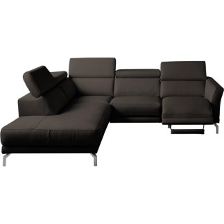 Canapé d'angle relax en 100% tout cuir épais de luxe italien avec relax électrique, 5/6 places DALI, chocolat, angle gauche