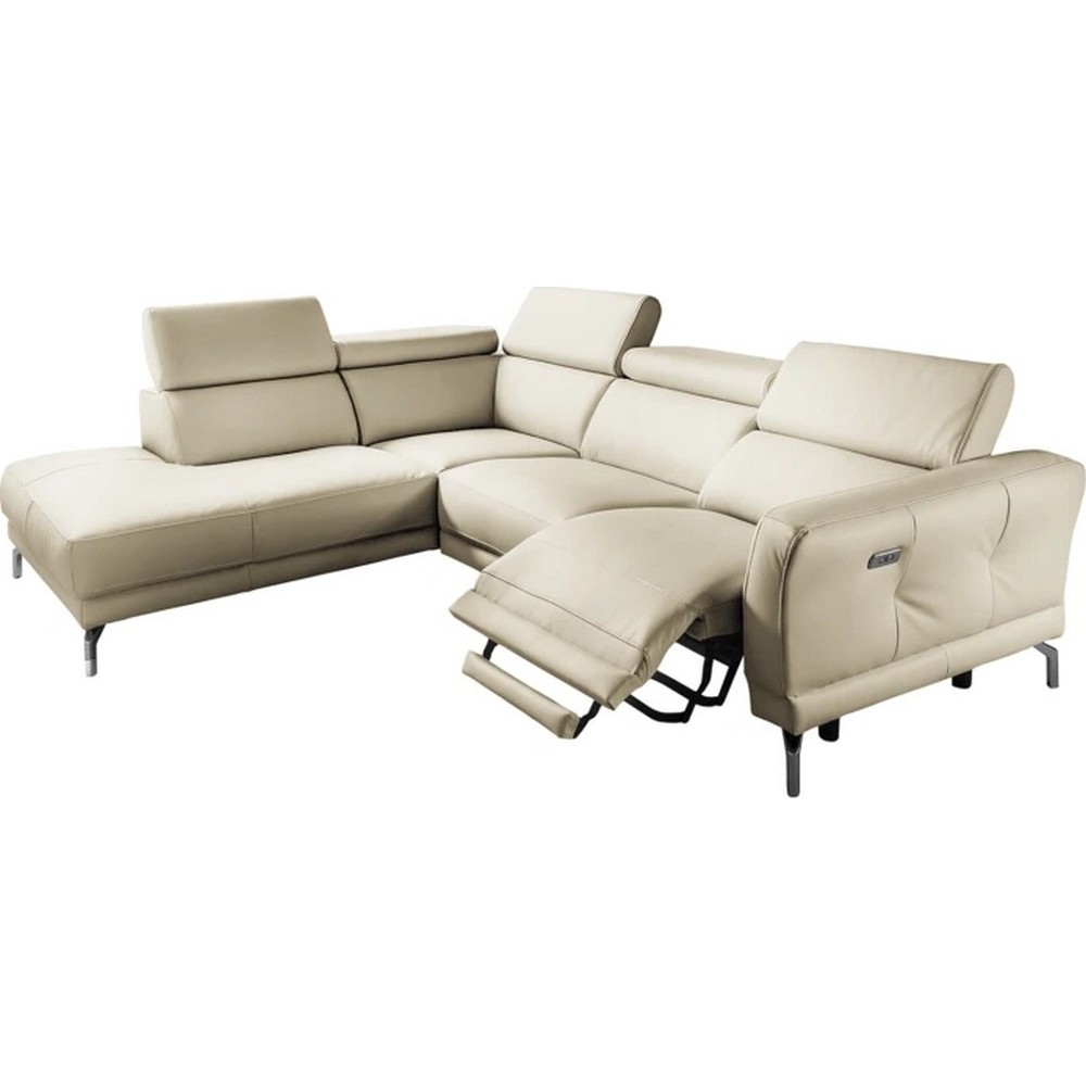 - Canapé d'angle relax en 100% tout cuir épais de luxe italien avec relax électrique, 5/6 places DALI, blanc cassé, angle gauche - Canapé d'angle relax en 100% tout cuir épais de luxe italien avec relax électrique, 5/6 places DALI, blanc cassé, angle gauche