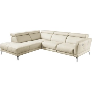 - Canapé d'angle relax en 100% tout cuir épais de luxe italien avec relax électrique, 5/6 places DALI, blanc cassé, angle gauche