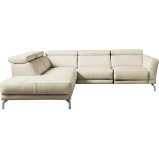 - Canapé d'angle relax en 100% tout cuir épais de luxe italien avec relax électrique, 5/6 places DALI, blanc cassé, angle gauche
