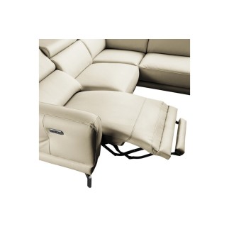 Canapé d'angle relax en 100% tout cuir épais de luxe italien avec relax électrique, 5/6 places DALI, blanc cassé, angle droit