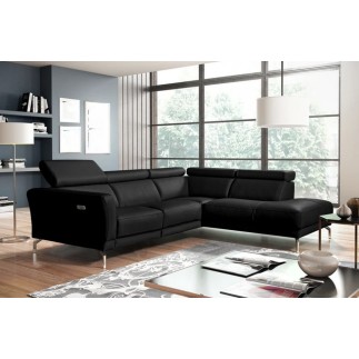 Canapé d'angle relax en 100% tout cuir épais de luxe italien avec relax électrique, 5/6 places DALI, noir, angle droit