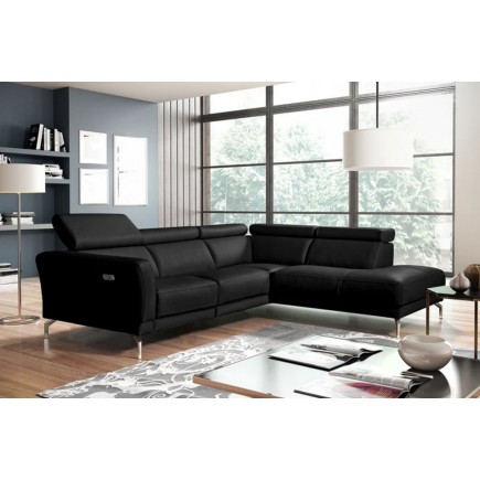 Canapé d'angle relax en 100% tout cuir épais de luxe italien avec relax électrique, 5/6 places DALI, noir, angle droit
