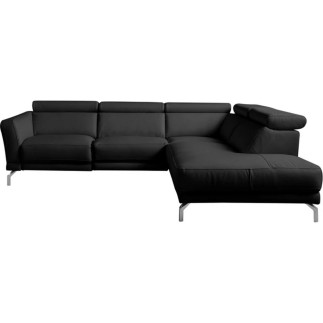 Canapé d'angle relax en 100% tout cuir épais de luxe italien avec relax électrique, 5/6 places DALI, noir, angle droit
