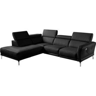 - Canapé d'angle relax en 100% tout cuir épais de luxe italien avec relax électrique, 5/6 places DALI, noir, angle gauche