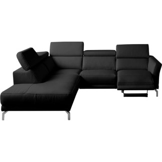 - Canapé d'angle relax en 100% tout cuir épais de luxe italien avec relax électrique, 5/6 places DALI, noir, angle gauche