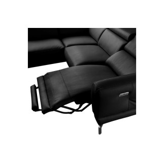 - Canapé d'angle relax en 100% tout cuir épais de luxe italien avec relax électrique, 5/6 places DALI, noir, angle gauche
