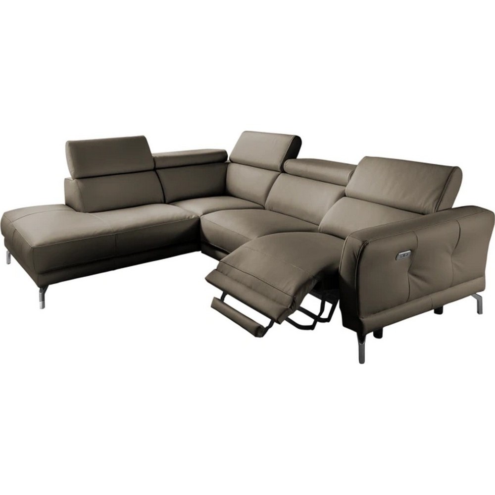 Canapé d'angle relax en 100% tout cuir épais de luxe italien avec relax électrique, 5/6 places DALI, taupe, angle gauche Canapé d'angle relax en 100% tout cuir épais de luxe italien avec relax électrique, 5/6 places DALI, taupe, angle gauche