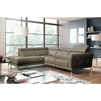 Canapé d'angle relax en 100% tout cuir épais de luxe italien avec relax électrique, 5/6 places DALI, taupe, angle gauche