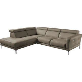 Canapé d'angle relax en 100% tout cuir épais de luxe italien avec relax électrique, 5/6 places DALI, taupe, angle gauche