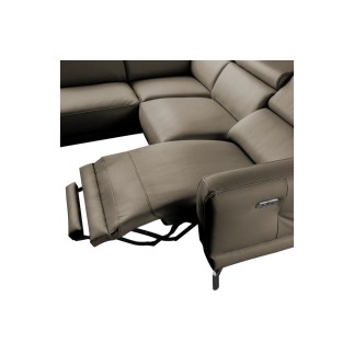 Canapé d'angle relax en 100% tout cuir épais de luxe italien avec relax électrique, 5/6 places DALI, taupe, angle gauche