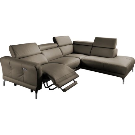 Canapé d'angle relax en 100% tout cuir épais de luxe italien avec relax électrique, 5/6 places DALI, taupe, angle droit