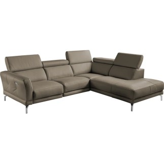 Canapé d'angle relax en 100% tout cuir épais de luxe italien avec relax électrique, 5/6 places DALI, taupe, angle droit