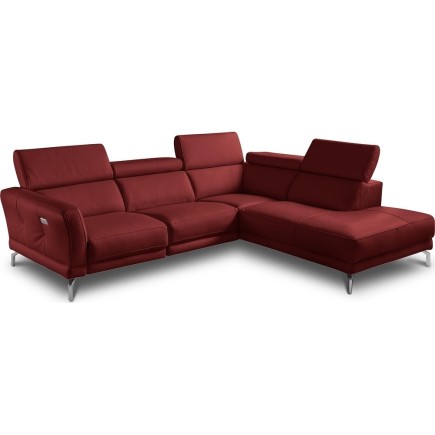 Canapé d'angle relax en 100% tout cuir épais de luxe italien avec relax électrique, 5/6 places DALI, rouge foncé, angle droit
