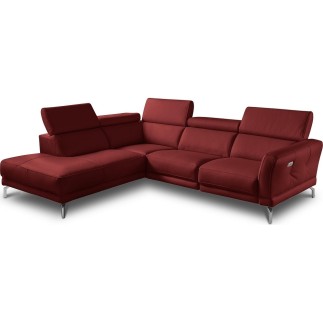 Canapé d'angle relax en 100% tout cuir épais de luxe italien avec relax électrique, 5/6 places DALI, rouge foncé, angle gauche