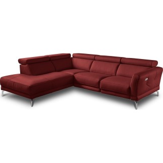 Canapé d'angle relax en 100% tout cuir épais de luxe italien avec relax électrique, 5/6 places DALI, rouge foncé, angle gauche