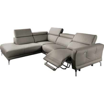 Canapé d'angle relax en 100% tout cuir épais de luxe italien avec relax électrique, 5/6 places DALI, gris, angle gauche
