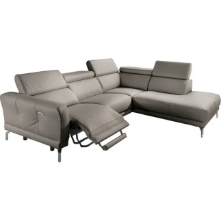 Canapé d'angle relax en 100% tout cuir épais de luxe italien avec relax électrique, 5/6 places DALI, gris, angle droit