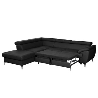 - Canapé d'angle convertible en cuir italien de luxe 5/6 places FINLANDE avec coffre, noir, angle gauche