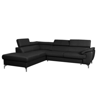 - Canapé d'angle convertible en cuir italien de luxe 5/6 places FINLANDE avec coffre, noir, angle gauche