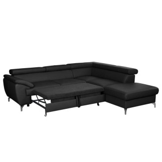 Canapé d'angle convertible en cuir italien de luxe 5/6 places FINLANDE avec coffre, noir, angle droit