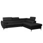 Canapé d'angle convertible en cuir italien de luxe 5/6 places FINLANDE avec coffre, noir, angle droit Canapé d'angle convertible en cuir italien de luxe 5/6 places FINLANDE avec coffre, noir, angle droit