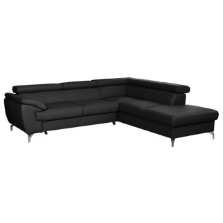 Canapé d'angle convertible en cuir italien de luxe 5/6 places FINLANDE avec coffre, noir, angle droit