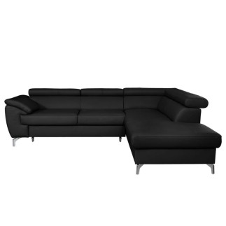 Canapé d'angle convertible en cuir italien de luxe 5/6 places FINLANDE avec coffre, noir, angle droit