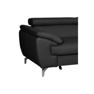 Canapé d'angle convertible en cuir italien de luxe 5/6 places FINLANDE avec coffre, noir, angle droit