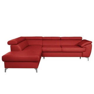 Canapé d'angle convertible en cuir italien de luxe 5/6 places FINLANDE avec coffre, rouge foncé, angle gauche