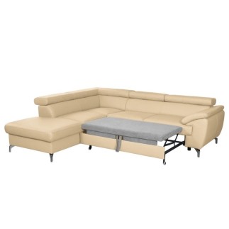 - Canapé d'angle convertible en cuir italien de luxe 5/6 places FINLANDE avec coffre, beige, angle gauche