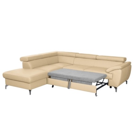- Canapé d'angle convertible en cuir italien de luxe 5/6 places FINLANDE avec coffre, beige, angle gauche