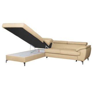 - Canapé d'angle convertible en cuir italien de luxe 5/6 places FINLANDE avec coffre, beige, angle gauche